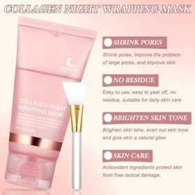 2 Pièces Collagen Night Wrapping Mask, Masque Collagene Visage Korean Overnight Peel Off Wrap Mask, Masque Facial Pelable de 