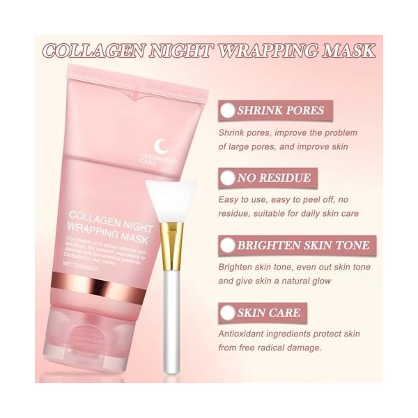2 Pièces Collagen Night Wrapping Mask, Masque Collagene Visage Korean Overnight Peel Off Wrap Mask, Masque Facial Pelable de 