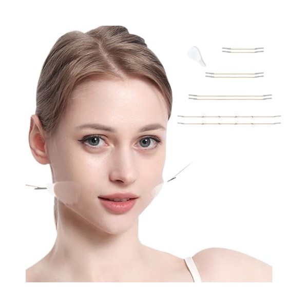 QOMJUFA 20 patchs + 8 cordes de levage Lift Tape,Face Lift Patch,Autocollant, Instant, Invisible,V-Line, Kit de Lifting du Co