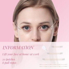 QOMJUFA 20 patchs + 8 cordes de levage Lift Tape,Face Lift Patch,Autocollant, Instant, Invisible,V-Line, Kit de Lifting du Co