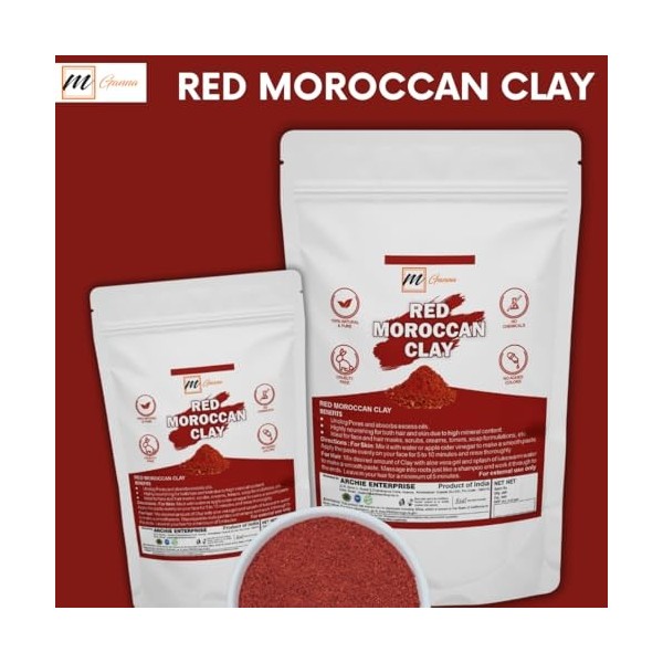 mGanna Poudre dargile rouge marocaine 100 % naturelle pour anti-âge et raffermissement de la peau, masques capillaires, gomm