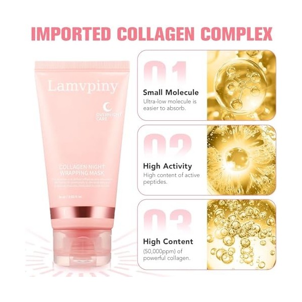 Collagène de nuit Mask, Collagen Night Wrapping Mask, Masque Collagen De Nuit Masque Facial Pelable De Nuit au Collagène, Mas