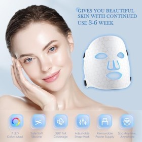 Masque de luminothérapie à LED - Masque lumineux rouge - 7 couleurs - Rechargeable - Pour le visage et la peau - Appareil de 