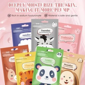Masque Tissu Visage, 7 Pièces Masque Hydratant Visage, Masque Visage Femme avec Imprimé Animalier, Masques Pour le Visage Con
