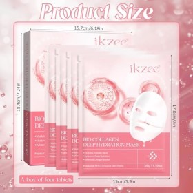 Collagen Deep Hydration Mask 4 Pièces, avec Ácido Hialurónico y Vitamina E y Niacinamida, Bio Collagen Real Deep Mask, Deep C