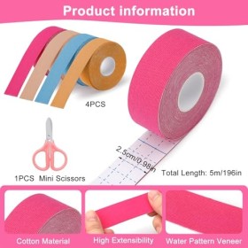 Lot de 4 rouleaux de patchs anti-rides, 2,5 cm x 500 cm, pour le visage, les yeux, le cou, le front, les sourcils, les lèvres