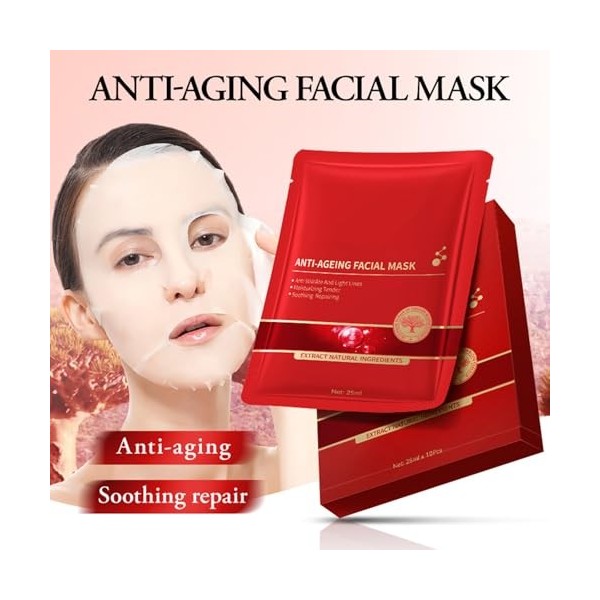 Hppsctink 10PCS Masque anti-rides au Sang de Dragon, Masque Hydratant au Sang de Dragon, Nourrissant et éclaircissant, Nettoy