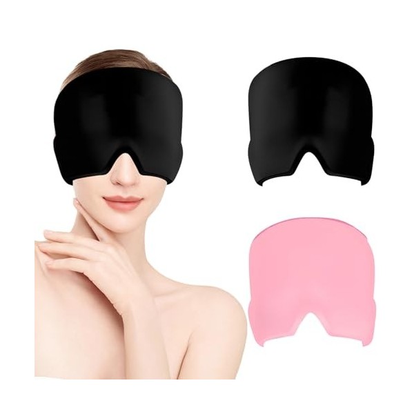 Scettar 2 Pièces Masque Migraine Noir et rose ,Bonnet Anti Migraine Peut être Recyclé,Masque Migraine Froid,Migraine Miracle 