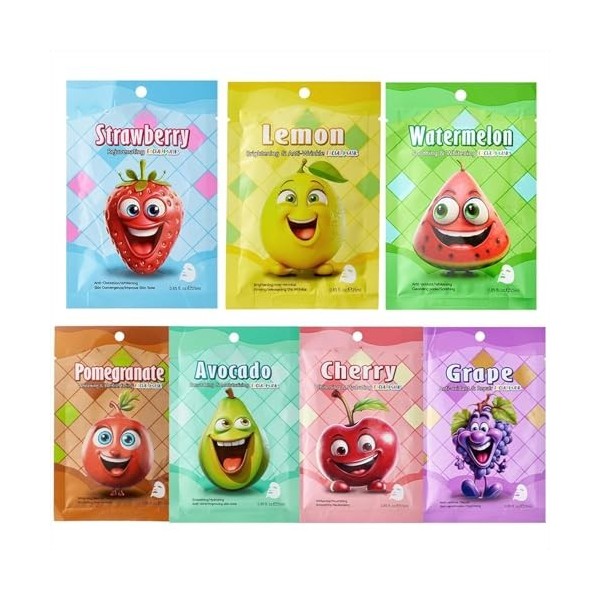Lot de 7 Masque Hydratant Visage, Masques Fruités Naturels pour le Visage, Masque visage Hydratant & Repulpant, Masque Répara