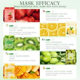 Masque Tissu Visage, Pack of 10 Masque Hydratant Visage, Masque Coréen Visage, Essence Naturelle, Profondément Hydratant, Ant