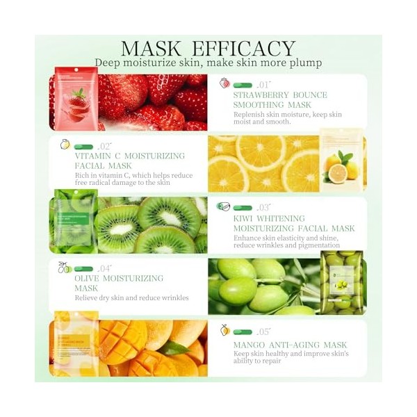 Masque Tissu Visage, Pack of 10 Masque Hydratant Visage, Masque Coréen Visage, Essence Naturelle, Profondément Hydratant, Ant