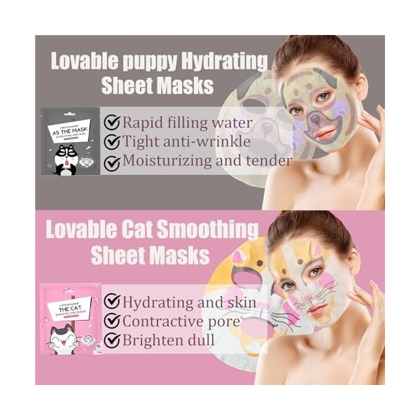 Lot de 7 masques en tissu pour adolescentes – Masques amusants imprimés danimaux – Avec tigre et chat – Ensemble cadeau faci