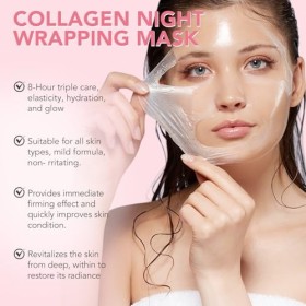 Maschera Collagene Viso, Collagene Night Wrapping Mask Coreana Migliora Elasticità, Idratazione e Glow Adatto per tutti i tip
