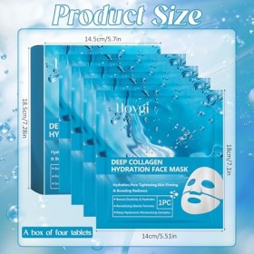 Deep Collagen Hydration Face Mask 4 Pièces, avec Ácido Hialurónico, Glycérine et Oligopeptide-1, Bio Collagen Real Deep Mask,