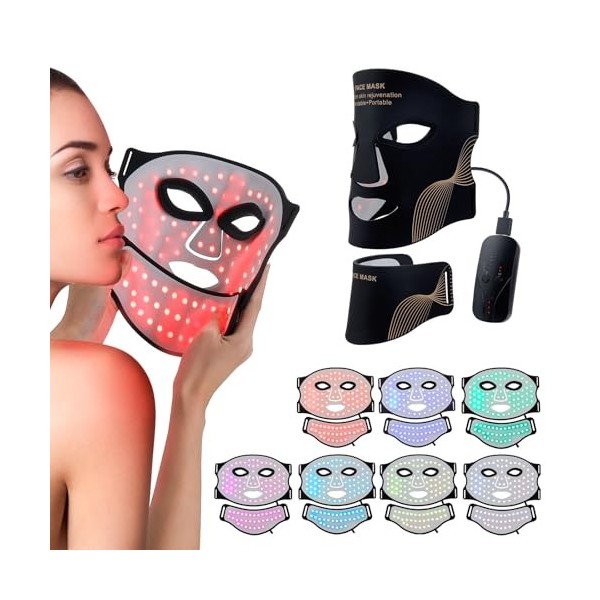 Masque de luminothérapie pour les soins du visage à domicile, masque de luminothérapie à 210 LEDs et 3 puces LED RVB, 7 coule