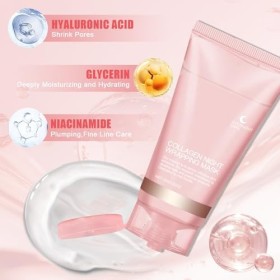 Masque de Nuit au Collagène, Masque Visage Collagene, Wrapping Peel Off Facial Mask, Masque Exfoliant au Collagène, pour Hydr