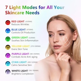 USUIELIGHT Masque facial à LED avec lampe à lumière rouge, 7 couleurs, LED, pour le visage et la peau, appareil de soin pour 