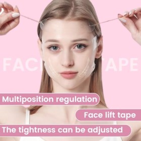 QOMJUFA Face Lift Tape, 20 Pièces Face Lifting Tape avec 8 Cordes Fines, Invisible Autocollant Lifting Visage, Immediat V For