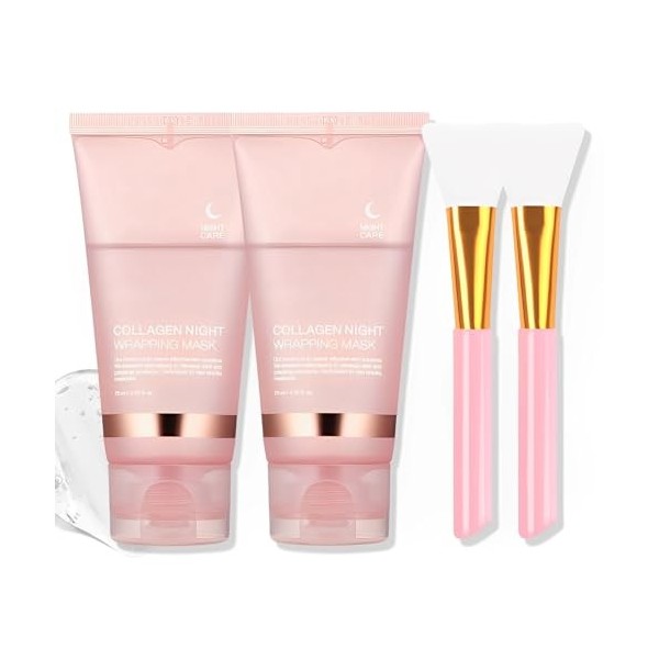 2 Pièce Collagen Night Wrapping Mask, Collagen Overnight Wrapping Peel Off Facial Mask Pack, Collagen Night Wrapping Korean, 