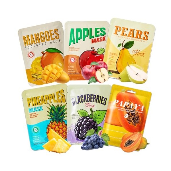 6 Masques en Feuille,Masque Hydratant Visage Nourrissants,Masque de Beauté Daily Care,Pour La majorité Types de Peaux,25ML
