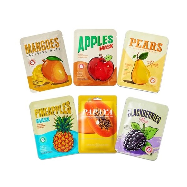 6 pièces Masques Tissus Hydratants,Masque de Beauté Daily Care,Pour La majorité Types de Peaux,25ML