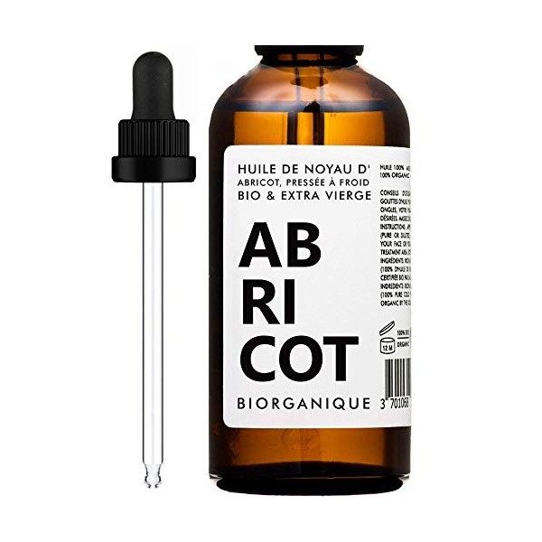 Huile de Noyau dAbricot 100% Bio, Pure, Naturelle et Pressée à froid - 100 ml - Soin pour Cheveux, Corps, Peau