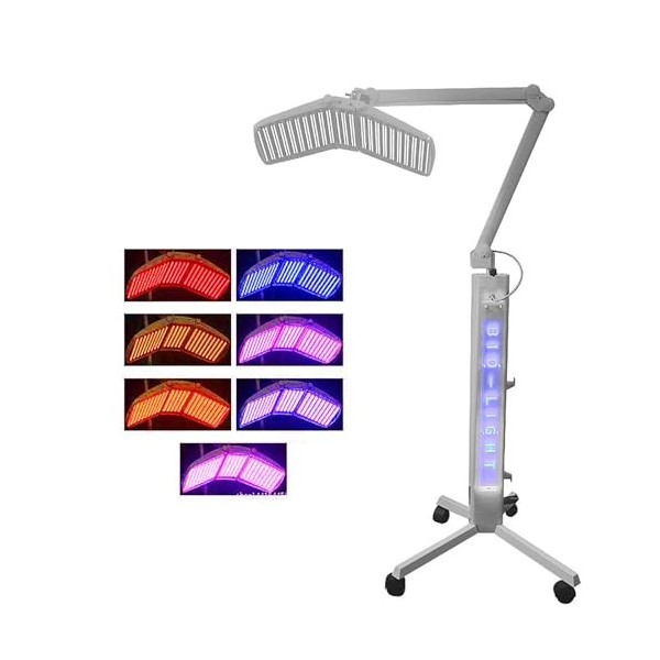 Thérapie Par Lumière LED 7 Couleurs, Machine Soin Du Visage Verticale À Rotation 360 ​°aveczonetraitement 50*20cm, Fréquence 