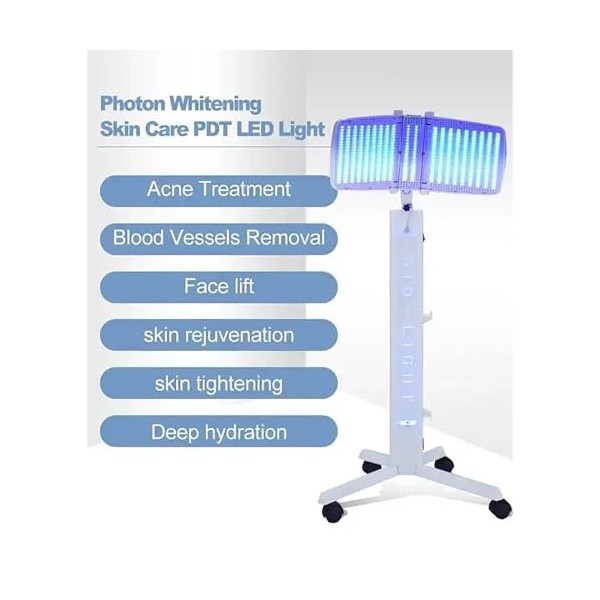 Thérapie Par Lumière LED 7 Couleurs, Machine Soin Du Visage Verticale À Rotation 360 ​°aveczonetraitement 50*20cm, Fréquence 