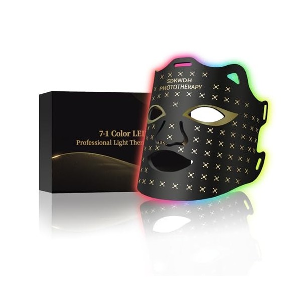 SDKWDH Thérapie à la lumière rouge pour le visage, masque facial à LED thérapie par la lumière à la maison, 7 couleurs de mas