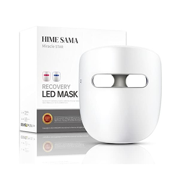 HIME SAMA Masque led visage, masque de soin de la peau rouge + Nir & Blue Light pour anti-âge/éclaircir la peau, masque LED d