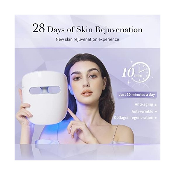 HIME SAMA Masque led visage, masque de soin de la peau rouge + Nir & Blue Light pour anti-âge/éclaircir la peau, masque LED d