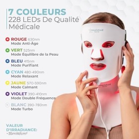 Nourished Bodynskin Masque Visage et Cou de Luminothérapie LED - Appareil de Soin de la Peau du Visage - 7 Couleurs Rouge et 