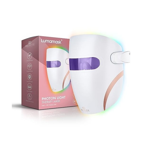 Lumamask LED Light Therapy par Project E Beauty | 7 couleurs LED | Soins anti-âge et anti-imperfections | Réduit les rides et