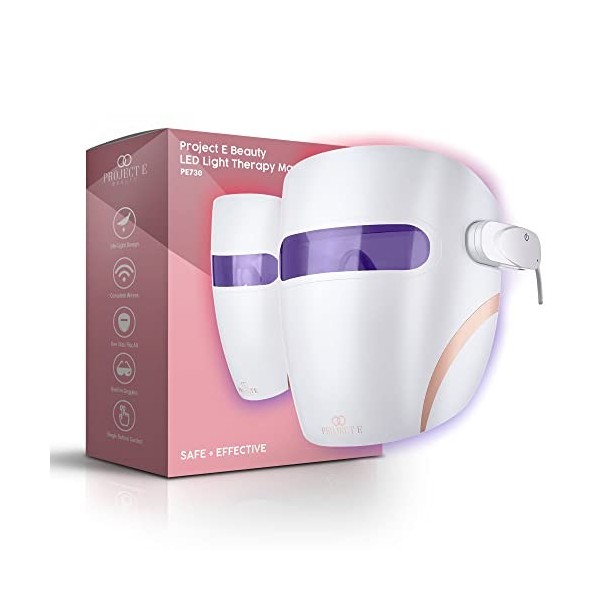 LED Light Therapy Mask de Project E Beauty | Luminothérapie Infrarouge, Rouge et Bleue | Renforce le Collagène | Anti-Rides e