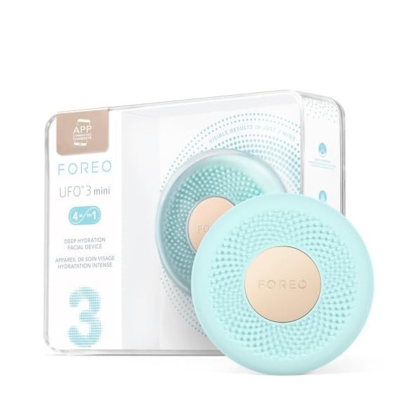 FOREO UFO 3 mini masque hydratant visage 4 en 1 - Anti-âge - Luminothérapie LED à spectre complet et lumière rouge - Thermoth