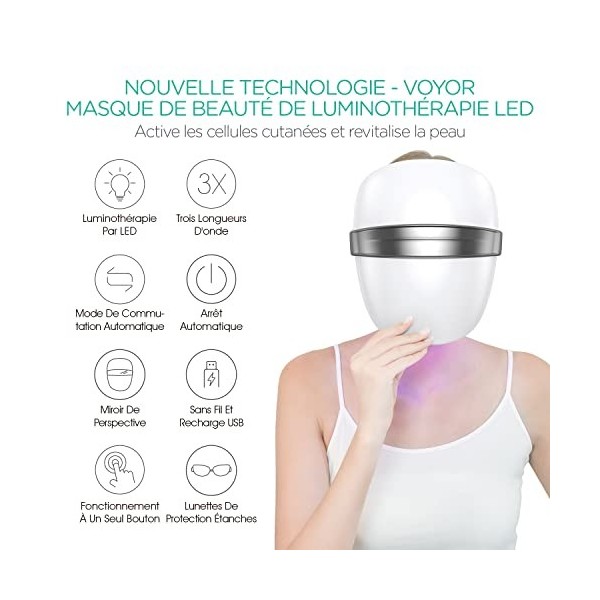 VOYOR masque LED visage masque luminothérapie visage traitement professionnel de lacné/lisser les rides/photorajeunissement 