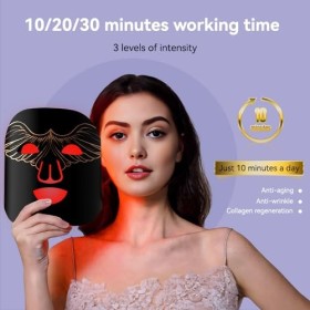 LESCOLTON Masque de luminothérapie à LED, 4 couleurs, rajeunissement de la peau, 240 LED, masque de lumière rouge, masque de 