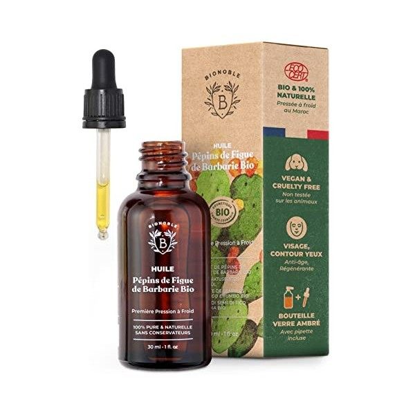 Bionoble Huile de Pépins de Figue de Barbarie Bio 15ml - 100% Pure, Naturelle et Pressée à Froid - Visage, Corps, Cheveux, Ba