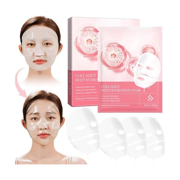 Masque Collagene Visage Korean, Mask Collagen, Visage Masque Profond Coréen, Bio Collagen Overnight Mask 34g x 4ea 