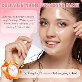 Masque Visage au Collagène, Masque Enveloppant de Nuit au Collagène pour un Soin Hydratant en Profondeur - Masque Facial Pela