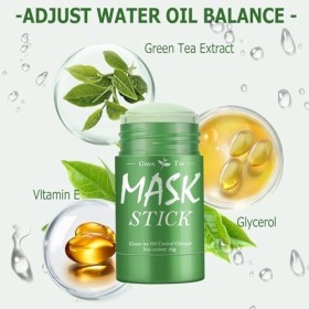 2 Pièces Green Mask Stick, Masque Nettoyant Au Thé Vert, Masque dargile Purifiant Au Thé Vert, Purifie la Peau Pour La Plupa