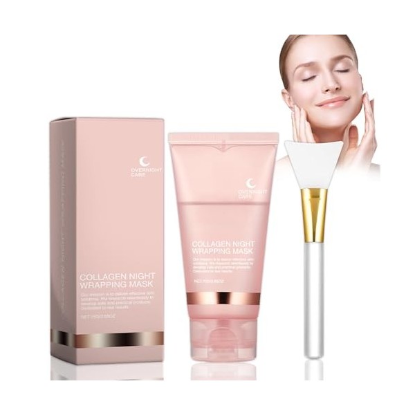 Masque Facial Pelable de Nuit au Collagène,Masque Collagene Visage Korean,Collagen Night Wrap Mask,Moisturizes and Nourishes