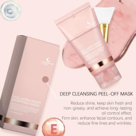 Masque Facial Pelable de Nuit au Collagène,Masque Collagene Visage Korean,Collagen Night Wrap Mask,Moisturizes and Nourishes 