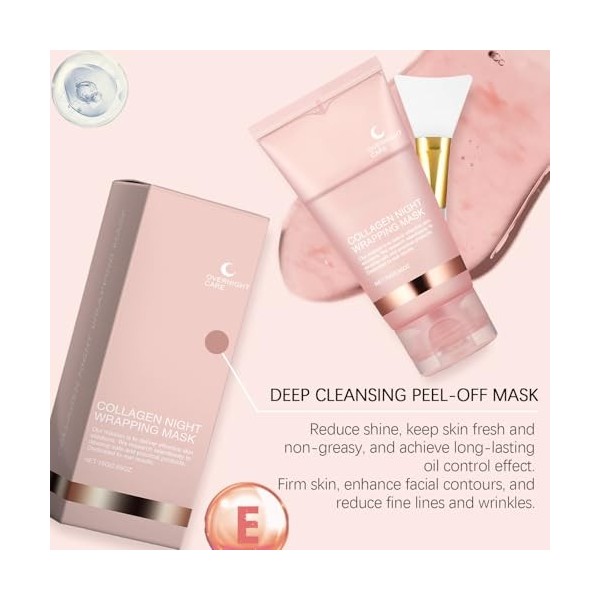 Masque Facial Pelable de Nuit au Collagène,Masque Collagene Visage Korean,Collagen Night Wrap Mask,Moisturizes and Nourishes