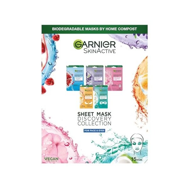 GARNIER Skin Active - Lot De 5 Masques Tissu Hydra Bomb - Visage & Yeux - Hydratation, Éclat & Nutrition - Acide Hyaluronique