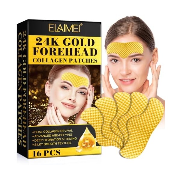 Patchs Frontaux Pour Les Rides 16Pcs, Patchs De Collagène Pour Le Front En Or 24K, Anti-Rides Pour Le Visage, Double Revitali