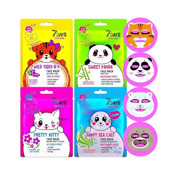 7Days Ensemble Cadeau De Soins/Beauté Pour Le Visage Avec Masques En Feuille Hydratants, Revitalisants, Rafraîchissants - Mig