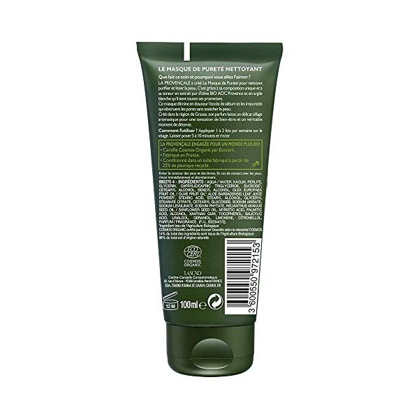 La Provençale – Le Masque de Pureté Nettoyant – Soin Visage Certifié Bio – Huile d’Olive Bio AOC Provence – Pour Tous Types d