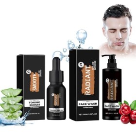 Lave-Visage Pour Hommes + Sérum Pour Le Visage Pour Hommes, Sérum Visage Hydratant Anti-âge, Mousse Nettoyante Visage, Gel Ne