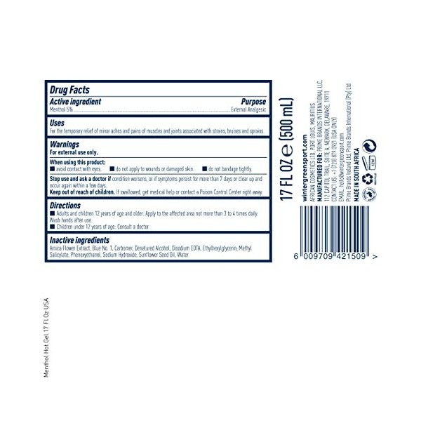 Pain Relief Menthol Hot Gel by Wintergreen for Unisex - 17 oz Gel